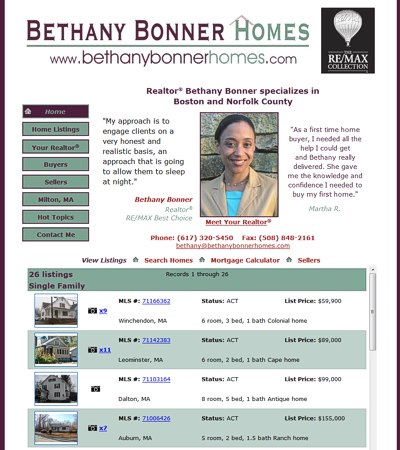 Bethany Bonner Homes: Boston and Norfolk County -- website design and maintenance by Sienna M Potts