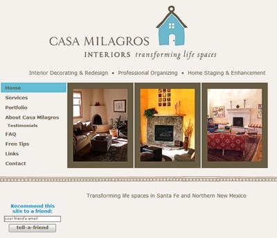 Casa Milagros Interiors: Transforming life spaces in Santa Fe -- website design and maintenance by Sienna M Potts